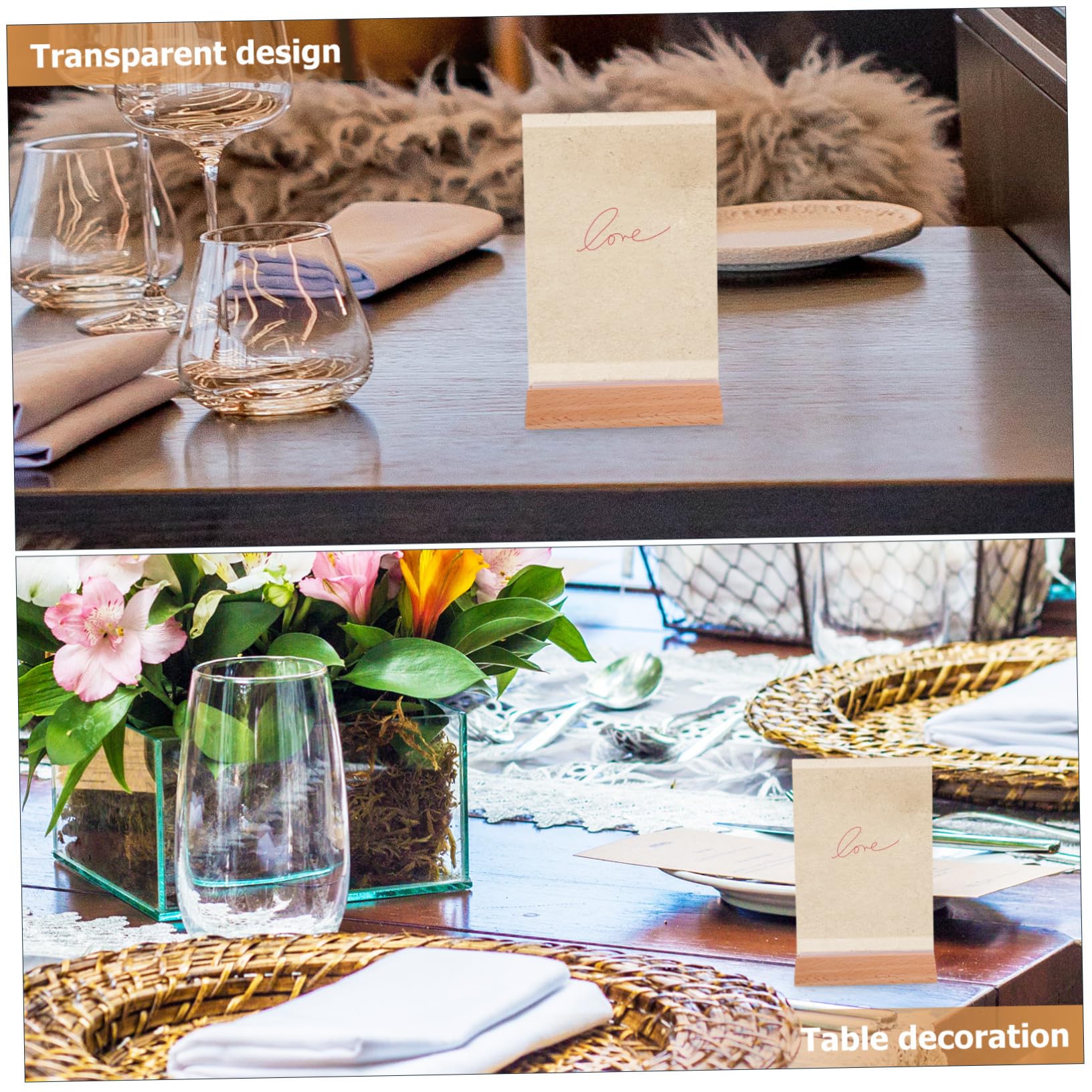 6 Stück Teiliges Klarsicht Schildhalter mit Natürlichem Holzsockel Klarer Display ständer für Poster Leichter Stabiler Tischaufsteller für Büro Restaurant Zuhause