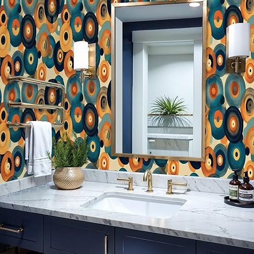 Miniatura 2 de Peel and Stick Wallpaper Countertop Contact Paper Abstract Retro Vinyl Records Warm Tones Circular Design Self Adhesive Wallpaper for Cabinets