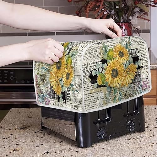 Miniatura 3 de Cubiertas antipolvo retro para tostadora de periódicos con girasoles para electrodomésticos de cocina, cubierta de electrodomésticos de tostadora de