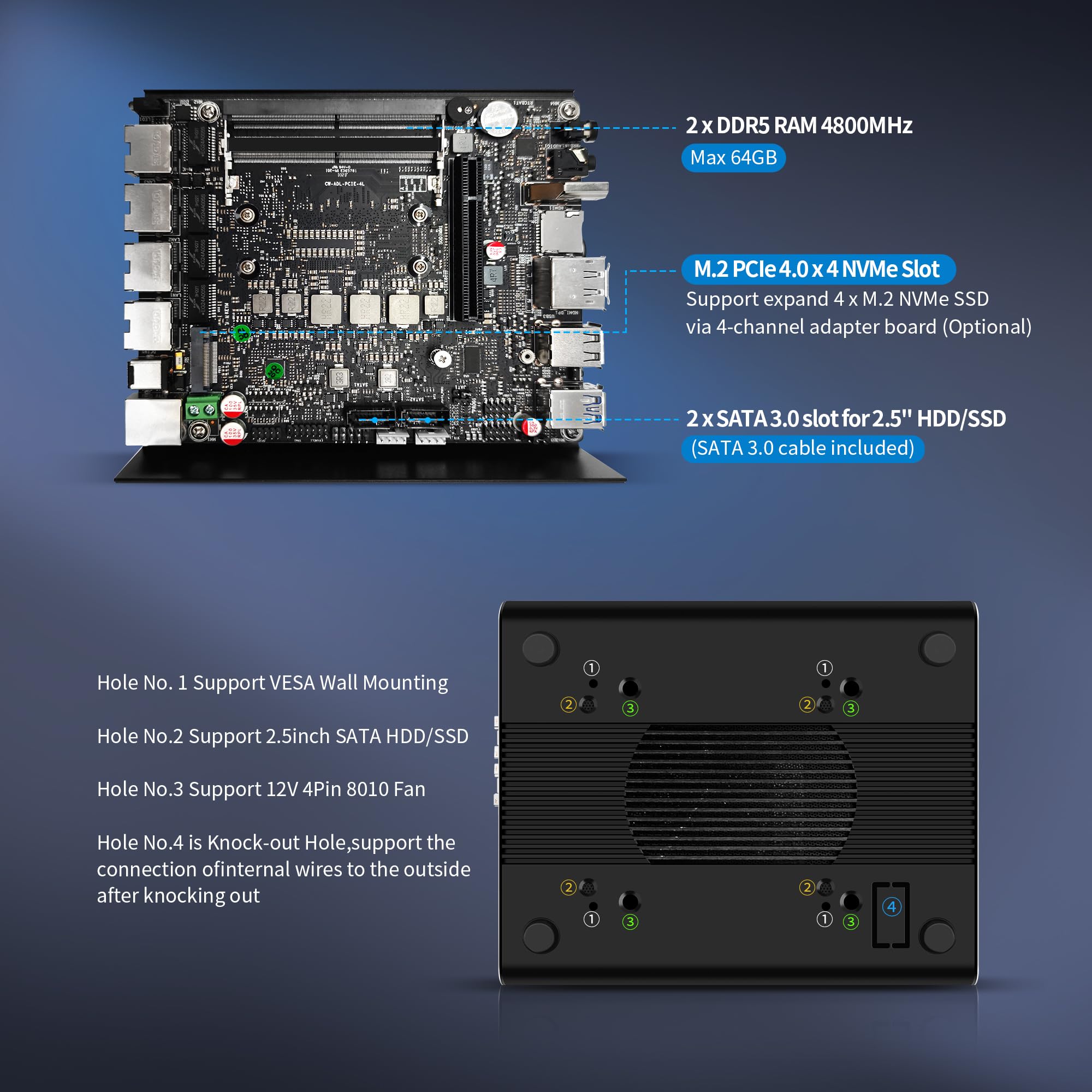 CWWK Mini PC i5-1240P Firewall Appliance, 2 x 10 GbE SFP+ mini komputer z 4X i226-V 2.5 GbE LAN, S4 OPNsense Micro PC Barebone NO RAM/SSD/OS, PCIe4.0, 4 wyświetlacz, USB-C, TF, AES-NI