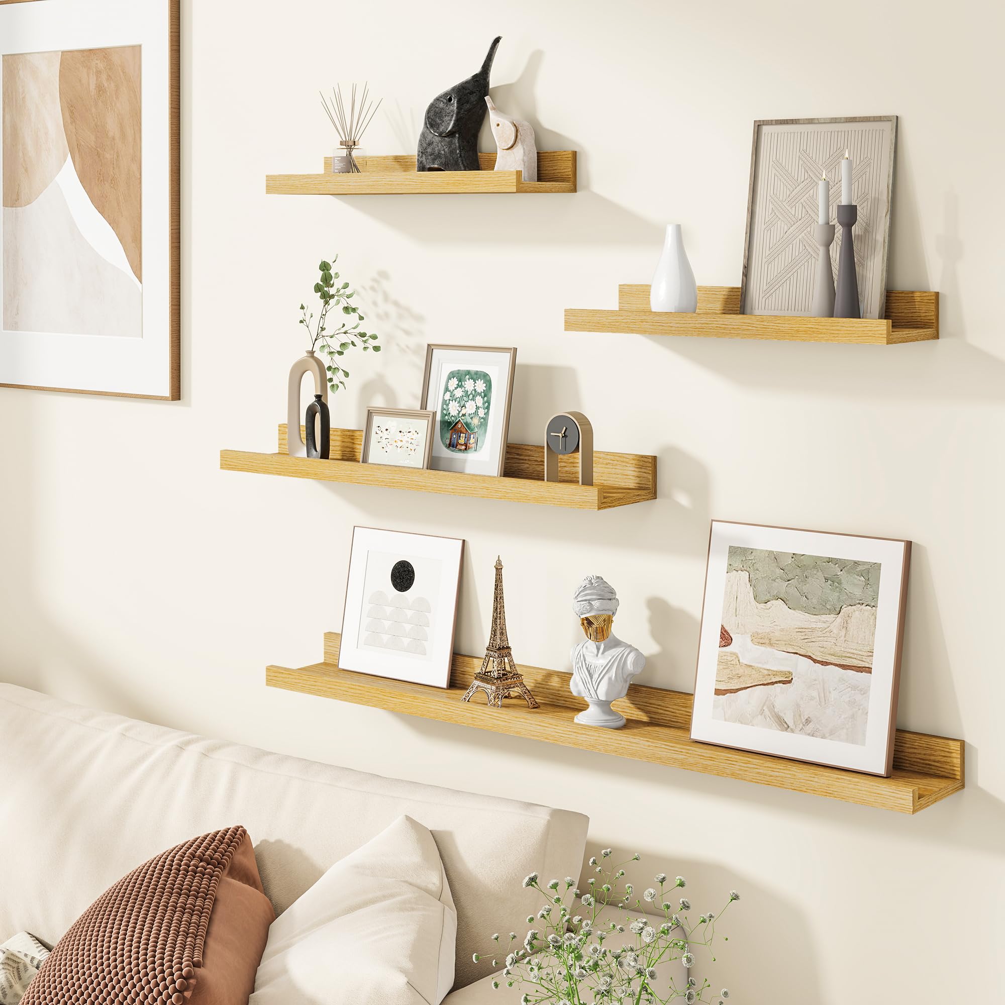 Set di 2 mensole galleggianti in rovere, lunghe 90 cm, mensole per asilo nido con bordo per riporre giocattoli, libreria per bambini, mensole da parete in legno, per soggiorno, camera da letto, libri