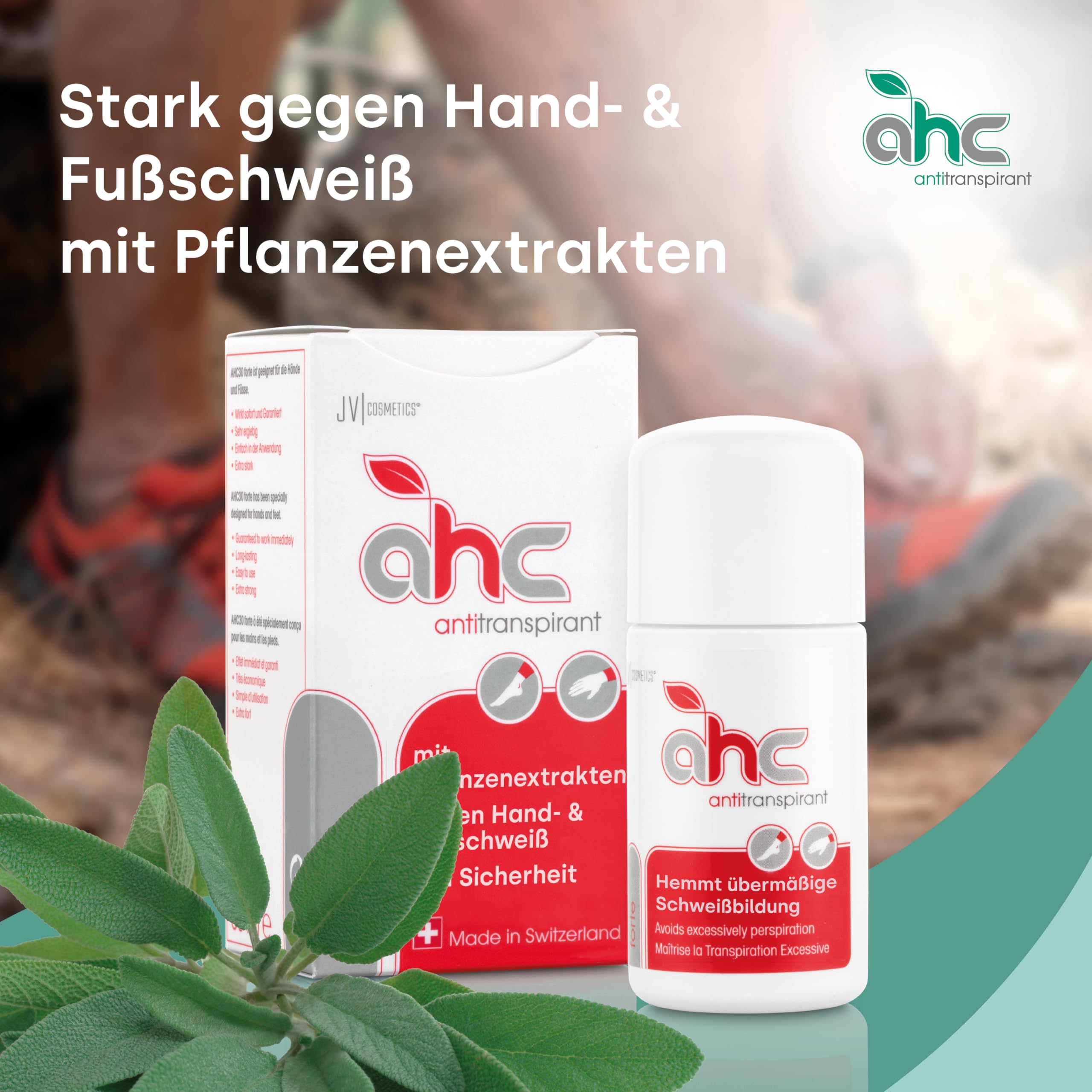 AHC FORTE Antitranspirant Tropfflasche 50ml gegen Schwitzen an Händen & Füßen - Antiperspirant mit Pflanzenextrakten gegen Handschweiß & Fußschweiß