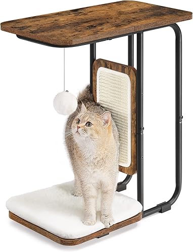 Feandrea Mesa para gatos, árbol para gatos, muebles modernos para gatos, 19.7 x 11.8 x 24 pulgadas, mesa auxiliar en forma de C, con tabla de rascar