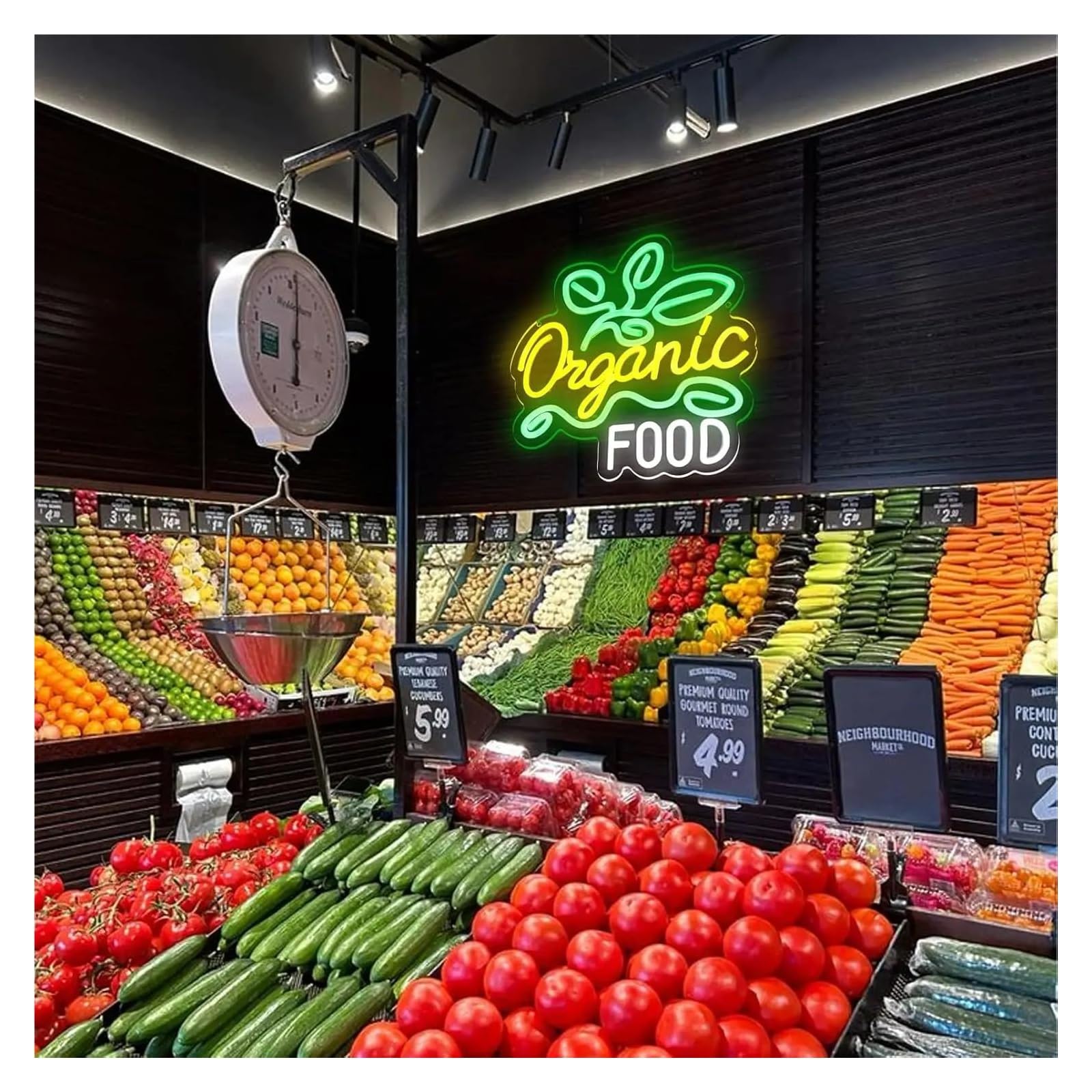 Decoración Lámparas Letrero De Neón Organic Food Con Atenuación USB Para Cocina, Supermercado, Restaurante, Comedor, Decoración Del Hogar,30.5x30.5cm