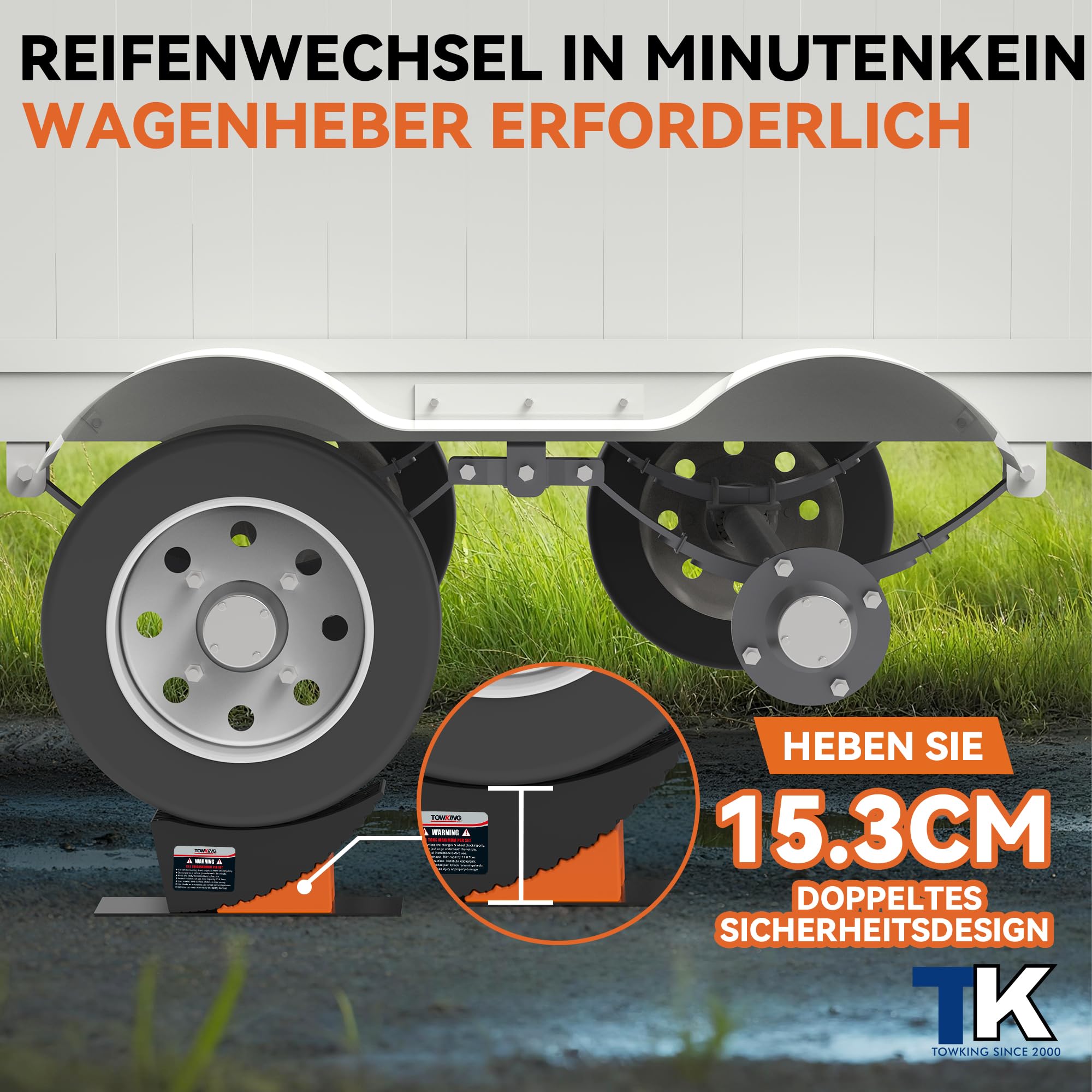 Cuñas de rampa 1 juego/2 piezas, cuñas de rampa probadas para autocaravanas, caravanas y remolques, capacidad de carga de hasta 13,6 toneladas, nivelación extremadamente fácil y sin escalones