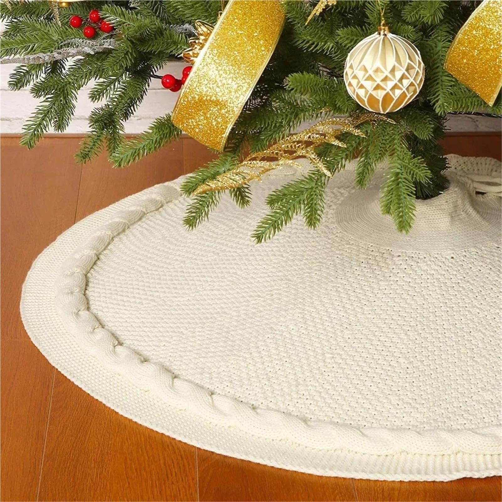 Copri Albero Gonna for albero di Natale lavorata a maglia a trecce