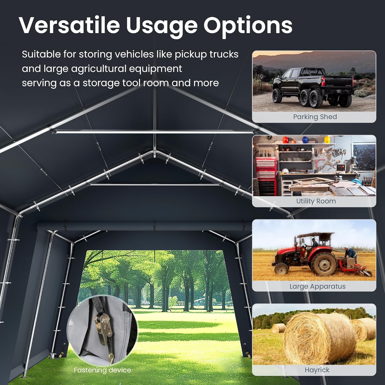 PHI VILLA 13’x22’x9.6’ Outdoor Portable Storage Shelter, Waterproof and UV Resistant Garage Tent with Roll-Up Zipper Doors Vents Carport for Motorcycles and Cars (Gray) PHI VILLA 13’x22’x9.6’ Outdoor Portable Storage Shelter, Waterproof and UV Resistant Garage Tent with Roll-Up Zipper Doors Vents Carport for Motorcycles and Cars (Gray)