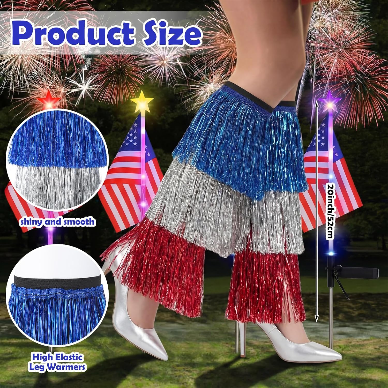 JenPen Red White and Blue Leg Warmer Covers Patriotic Outfit 4th of July 250th Anniversary Tassel Women USA Themed Costume