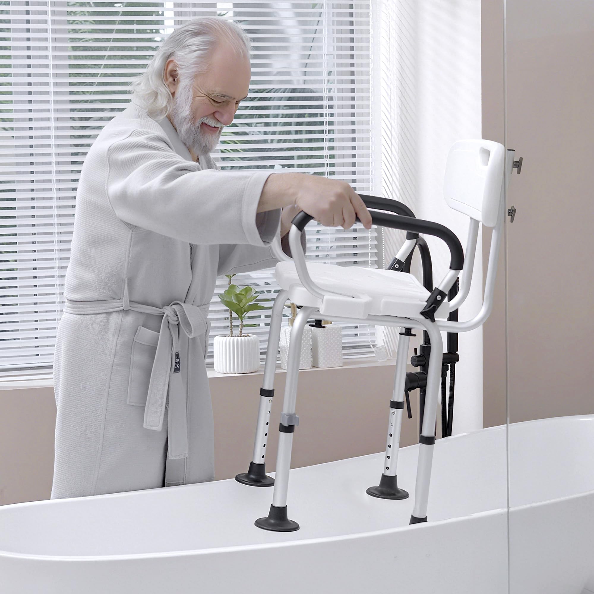 HOMCOM Sedia per Doccia Imbottita per Anziani, 54x52x70-82cm Bianco | Disabili, Donne Incinte, Forma a U