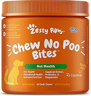 Zesty Paws Chew No Poo Bites - Coprophagia Stool Eating Deterrent for Dogs Deter Stop Dog from Eating Feces Probiotic Dige...