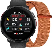 Polar Vantage V3 Preto + Pulseira Laranja Nylon com Velcro Laranja - Relógio esportivo GPS, monitor de frequência cardíaca e bateria duradoura, Smartwatch, mapa offline, relógio de corrida e triatlo