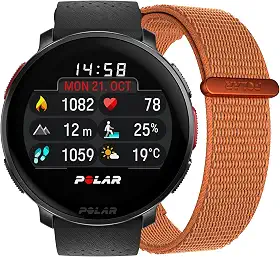 Polar Vantage V3 Preto + Pulseira Laranja Nylon com Velcro Laranja - Relógio esportivo GPS, monitor de frequência cardíaca e bateria duradoura, Smartwatch, mapa offline, relógio de corrida e triatlo