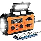 Hand Crank Emergency Radio, 10000mAh Weather Radio with AM/FM/NOAA, Solar Prower, SOS Alarm, Phone Charging, LED Flashlight, Portable Survival Gear for Outdoor &amp; Home Emergencies Kits, Orange