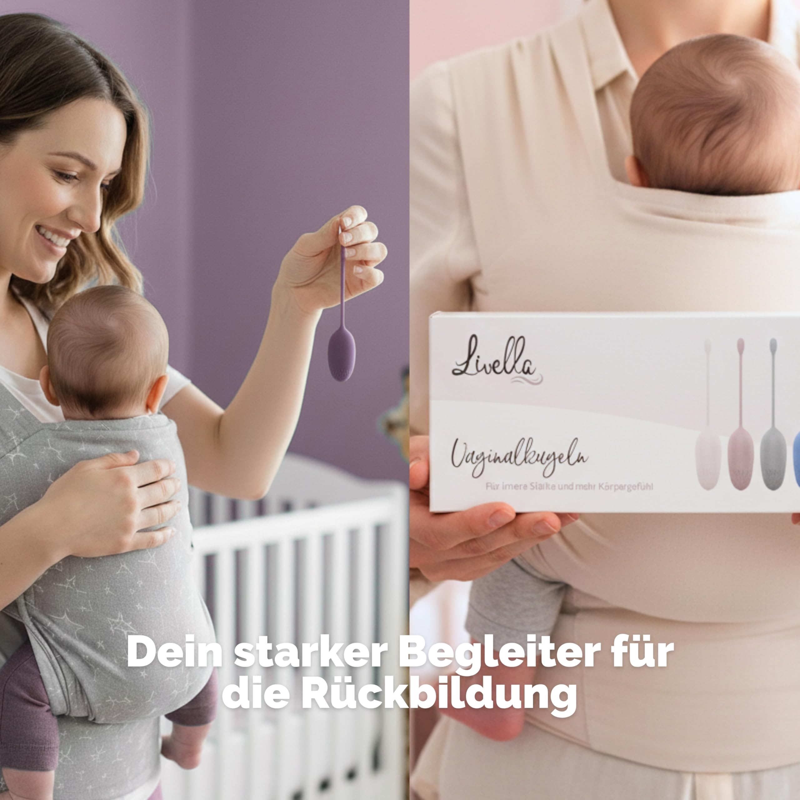 Livella | Beckenboden-Trainer mit 6 Gewichten 25-110 g, Vaginalkugeln aus Silikon mit Rückholband, abgestuftes Set für dein Training, vor und nach der Geburt, 6 Farben
