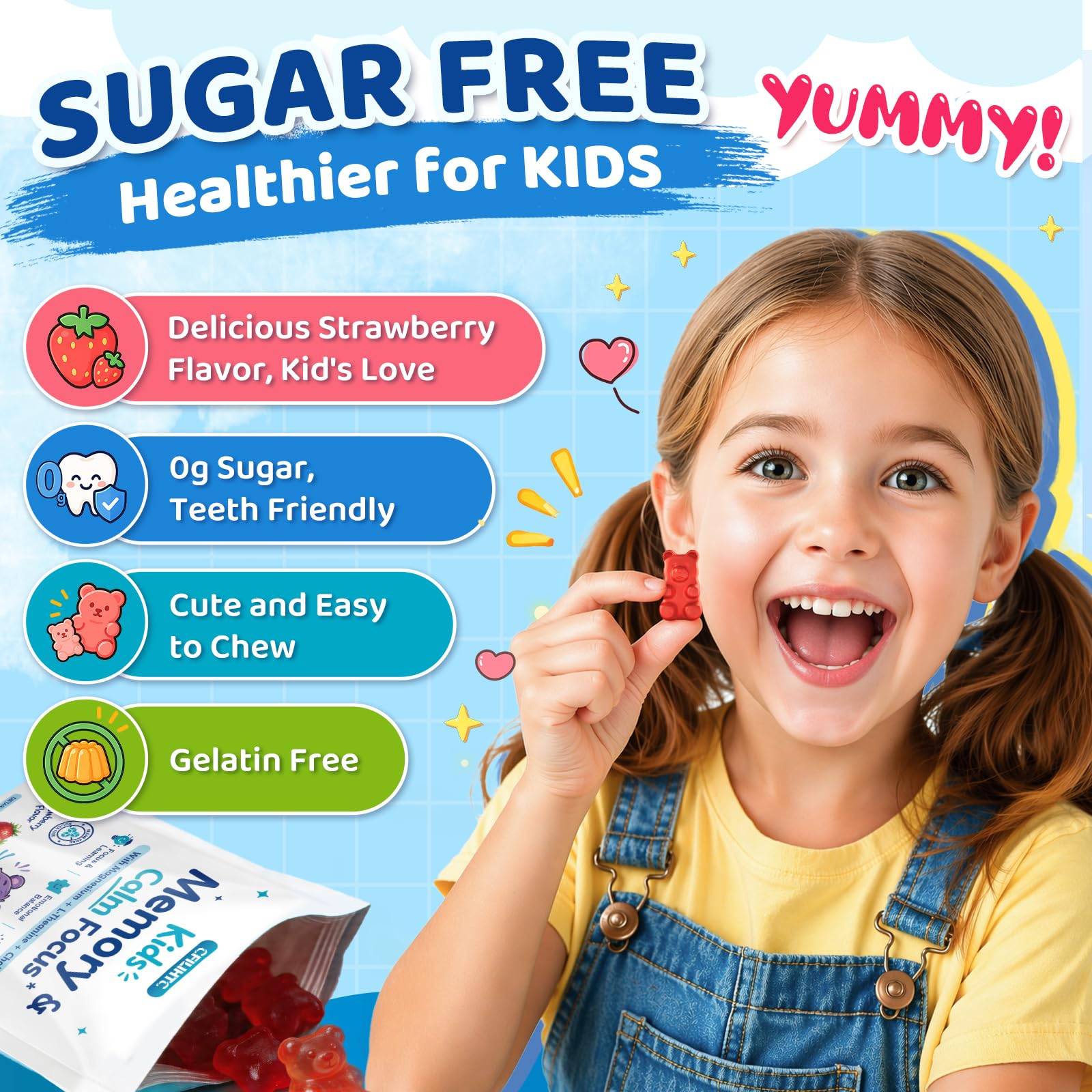 Kids Focus & Memory Gummies with Magnesium Glycinate, Phosphatidylserine & Choline - Support Brain, Attention & Focus for Kids, Learning & Cognitive Development – Sugar Free Strawberry 60 Gummies — Amazon image 6