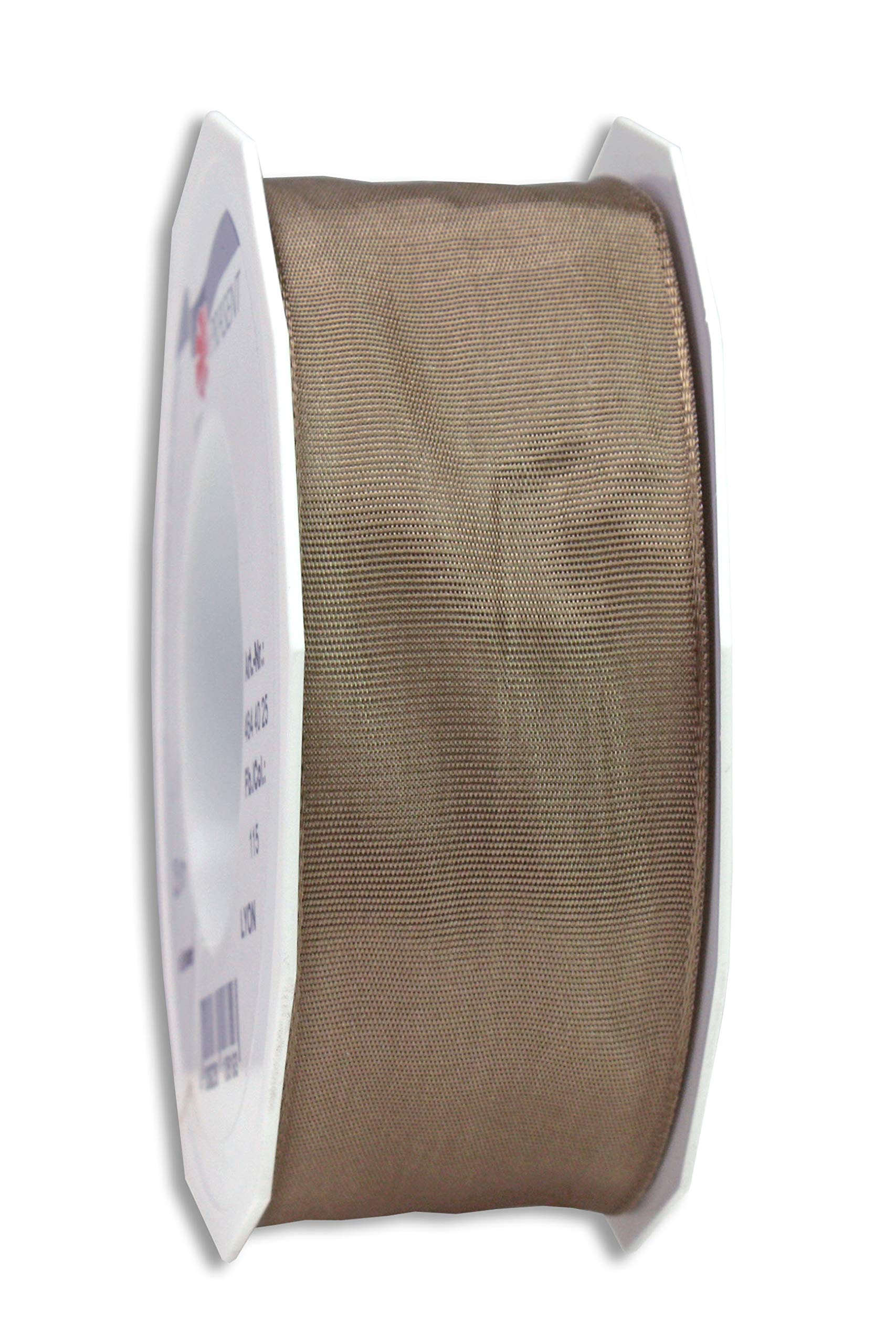 Präsent - Lyon Wired Taffeta Ribbon Taupe 40 mm Width, 25 m Length, Light Yellow, 40 mm - 25 m
