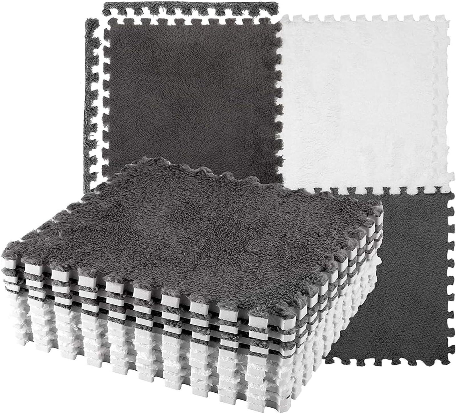 Plüsch-Puzzle-Schaumstoffmatte 30 x 1 cm, weiche Plüschmatte, Eva-Schaum, Puzzle-Teppich, warme ineinandergreifende Teppiche, Säuglingsteppich(Color 1,16PCS)