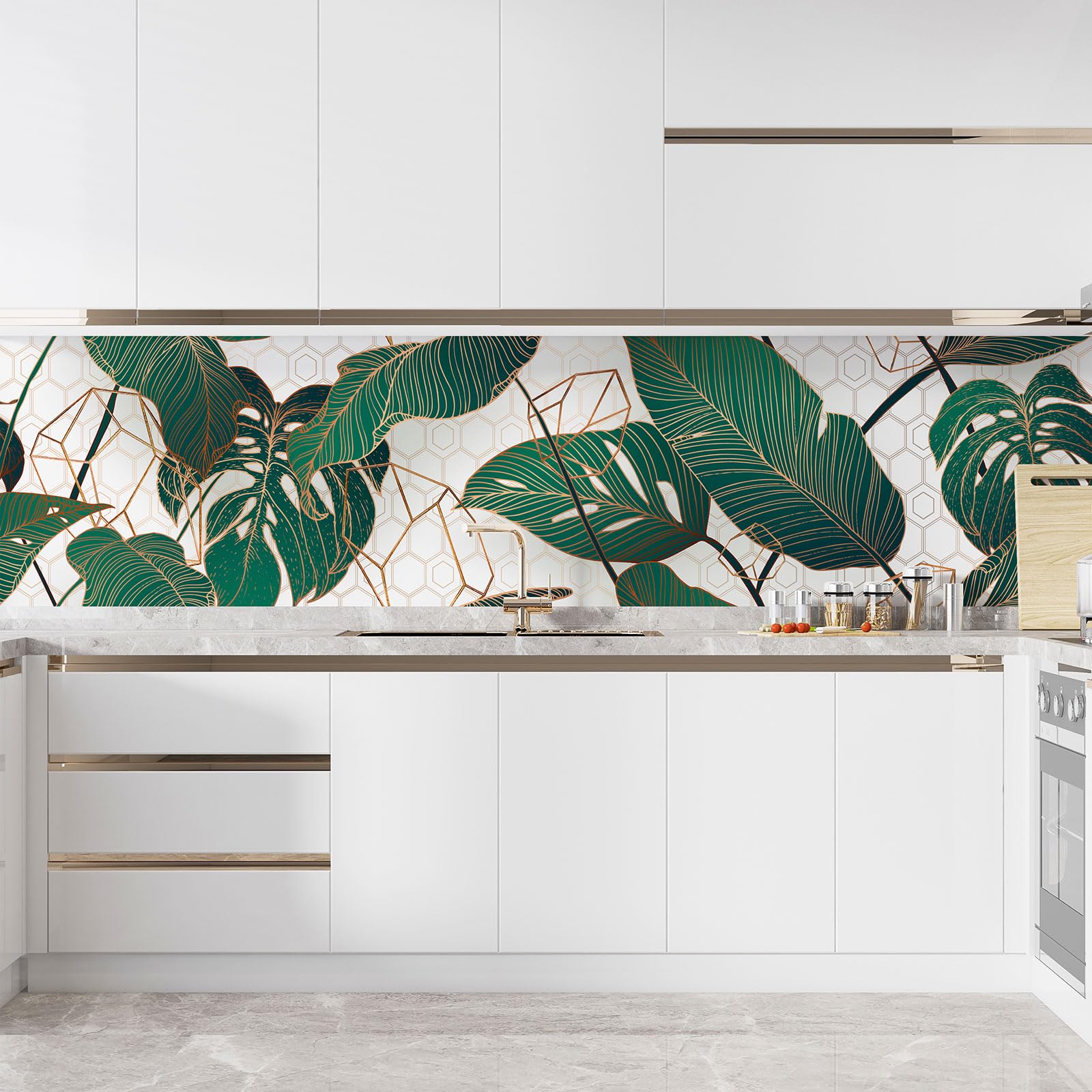 Adesivo adesivo per cucina – Fogli Tropicali 3617681672364 – Adesivo + protezione opaca, 90 x 360 cm