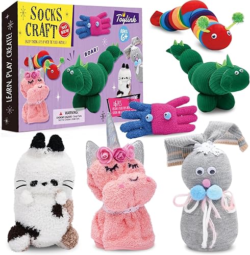 Toylink Artes y manualidades para niños de 8 a 12 años, haz tus propios juguetes de peluche sin calcetines sin coser, suministros de arte de disponible en Yaxa Colombia