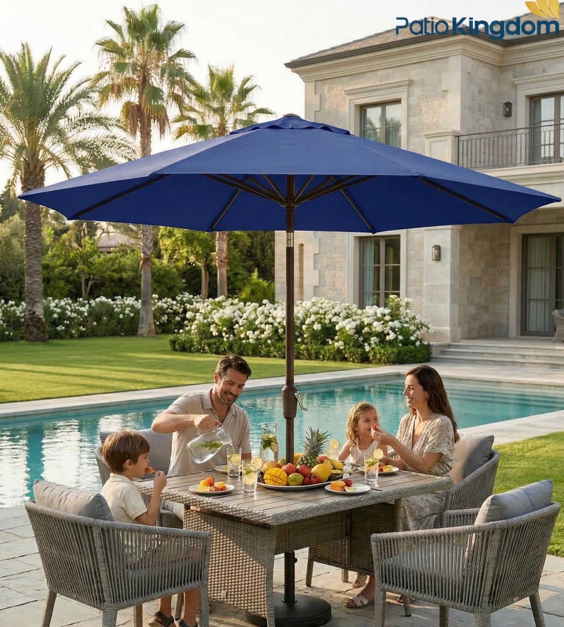 PatioKingdom 9FT Patio Outdoor Umbrella-UPF 50+ Sun Shade with Wind Vent, Push-Button Tilt & Smooth Crank Lift, Rust-Resistant Fiberglass Frame for Garden, Backyard,Yard (Navy) : Patio, Lawn & Garden