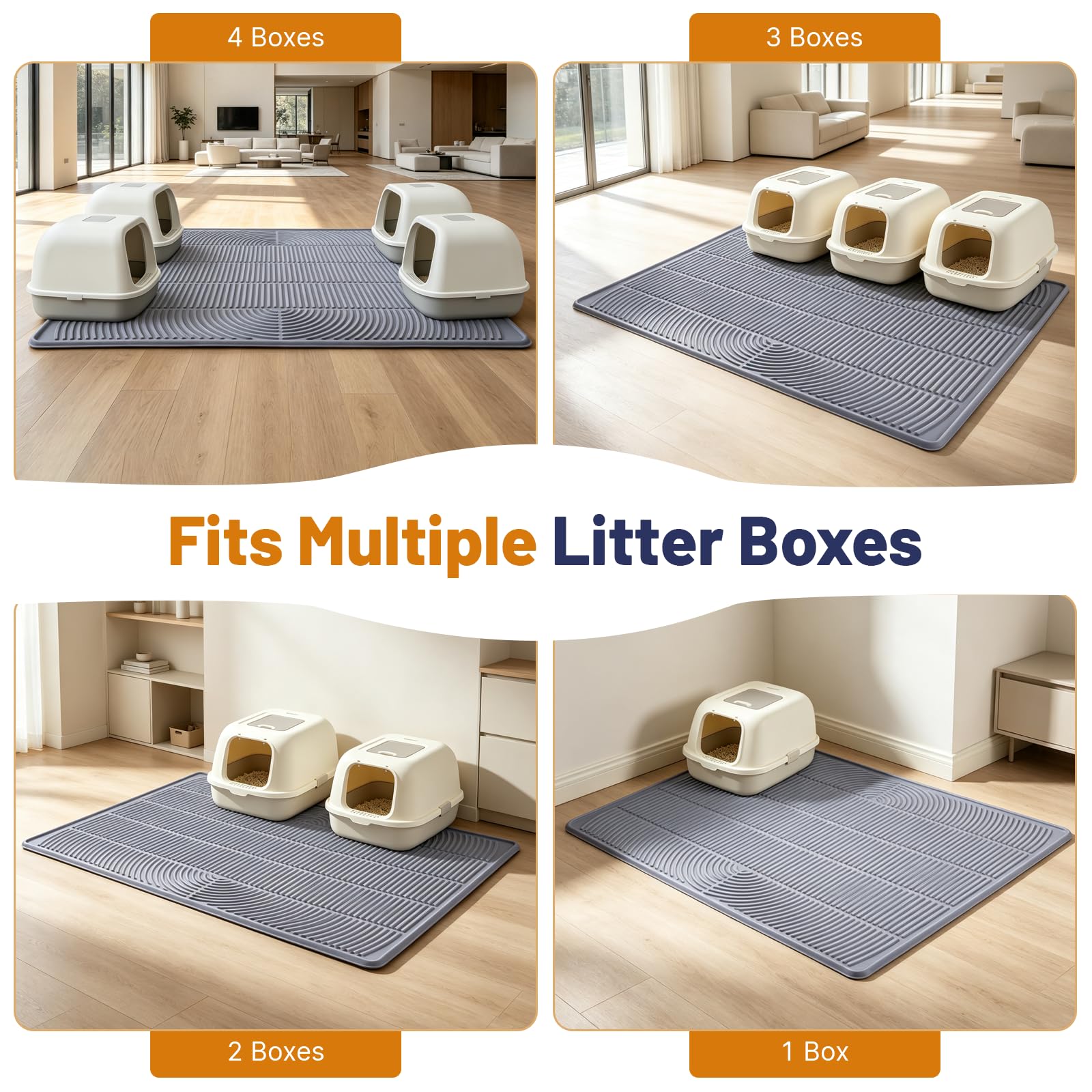 Tappetino per lettiera per gatti, XL, 117 x 88,9 cm, impermeabile, in silicone, grigio