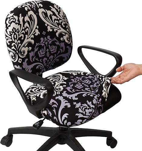 Melaluxe Computer Office Chair Cover - Protective & Stretchable Universal Chair Covers Stretch Rotating Chair Slipcover Black Flower