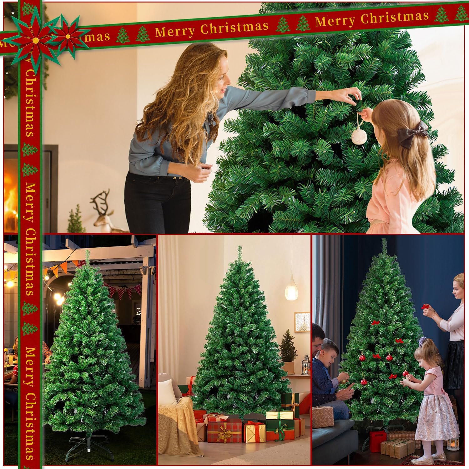 Randaco Albero di Natale artificiale, 210 cm, con 1000 rametti, in PVC ignifugo, decorazione natalizia, verde