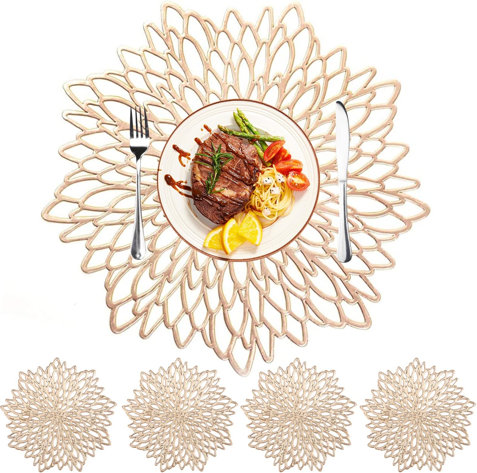 WUWEOT 12 Pack Gold Vinyl Placemats, Metallic Place Mat Gold Round