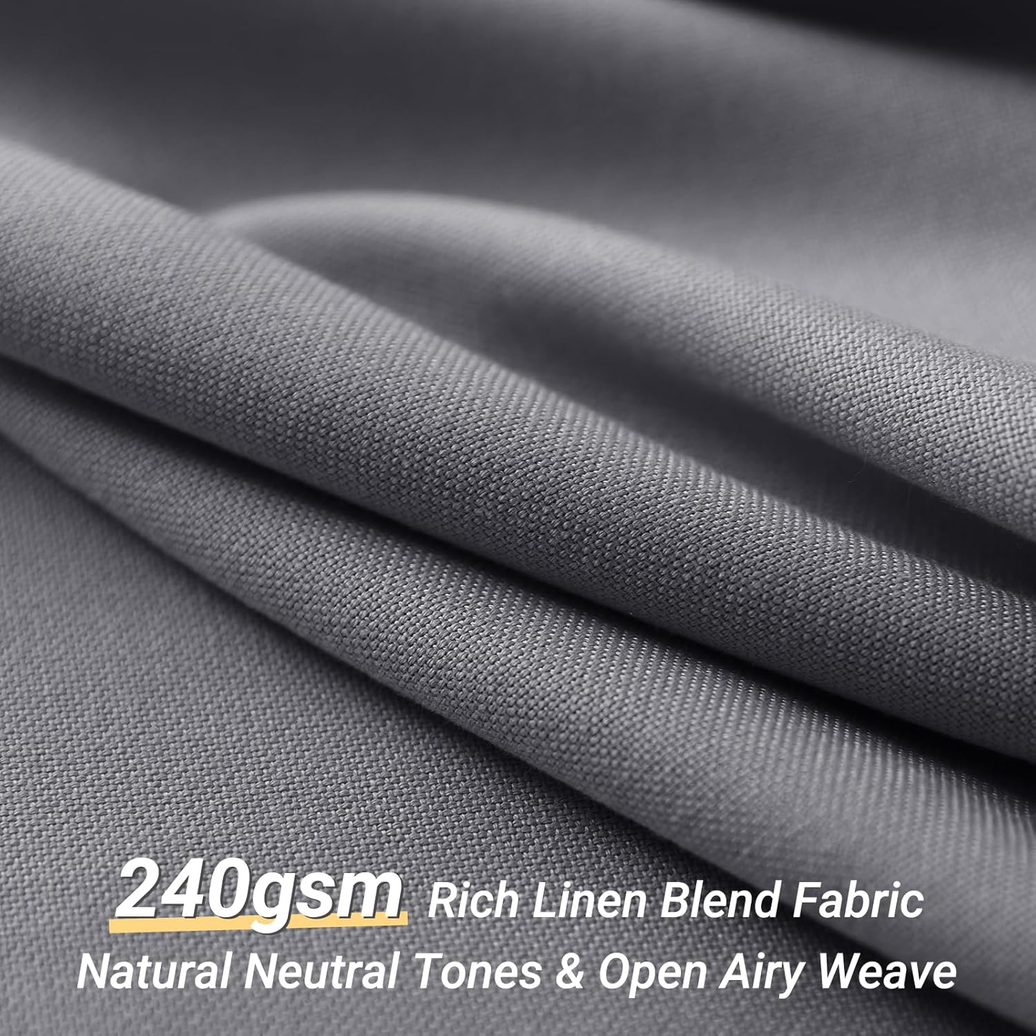 Grey Linen Shower Curtain for Bathroom Cream Boho Farmhouse Shower Curtains Natural Aesthetic Bath Decor Weighted Cloth Fabric Linen Textured Bath Curtain Liner with Hooks Set, Gray, 72 x 72