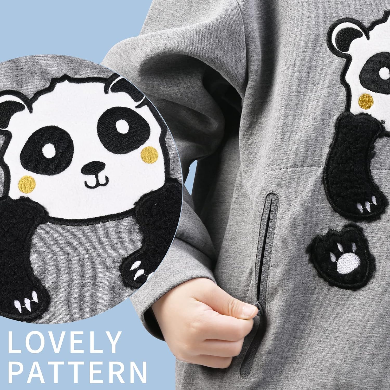 Cute Kids Hoodies for Girls Boys, Long Sleeve Hooded Sweatshirts with Panda Pattern, Pullover Hoodie with Zip Pocket