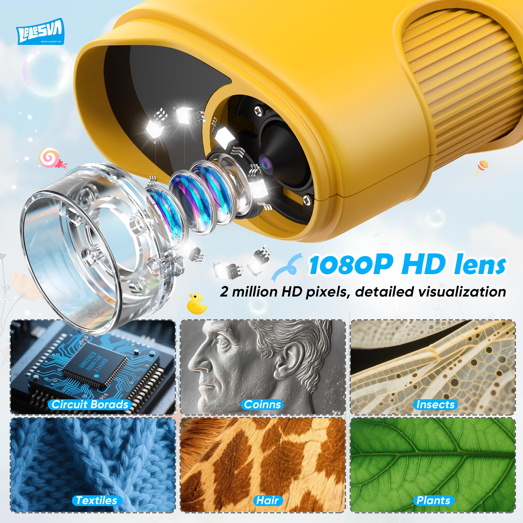 Microscopes 4K pour Enfants, Mini Microscope de Poche Portable 1000X, Jouets scientifiques éducatifs à Offrir aux Enfants de 4 à 6 Ans et de 8 à 12 Ans, étudiants, garçons et Filles - 5
