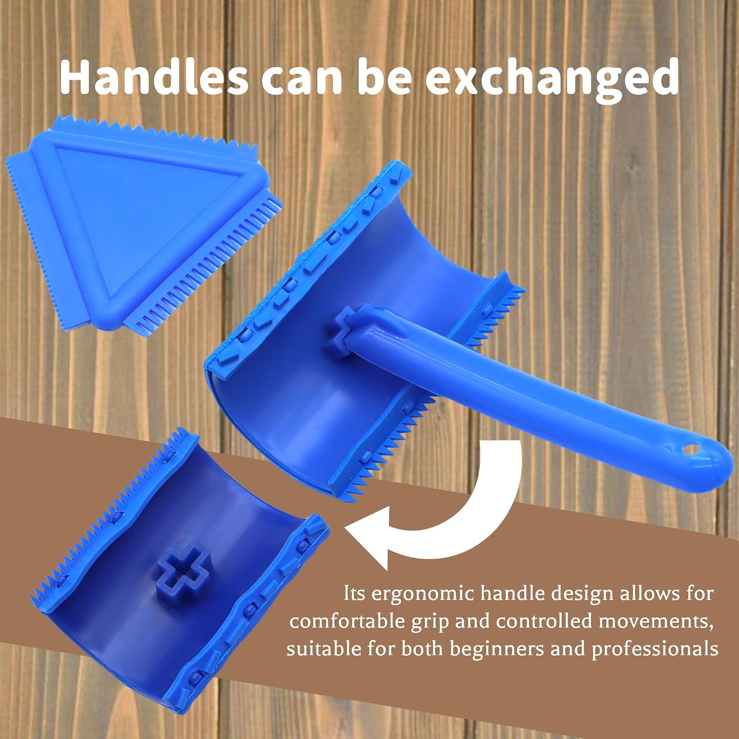 3 Pack Wood Grain Tool (Blue)-Natural Woodgrain Maker for Decorative Painting Premium Wood Graining Tool Set Enhance Your DIY Projects with Wood Grain Patterns，2 of Them are Removable and Interchangea