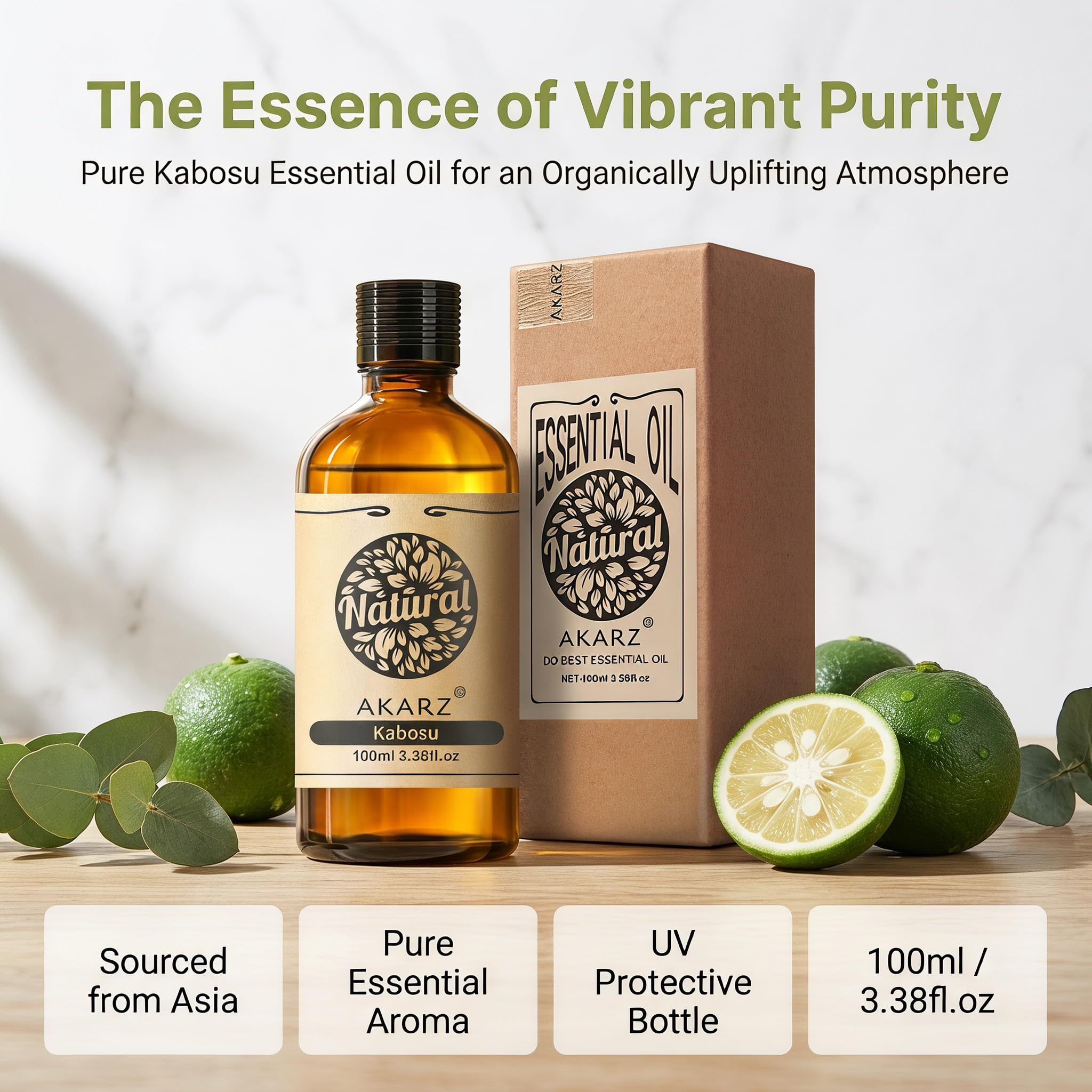 AKARZ 100ml Olejek esencjny z Kabosu - Naturalny olejek aromatyczny do dyfuzorów, lamp aromatycznych i aromatów pomieszczeń