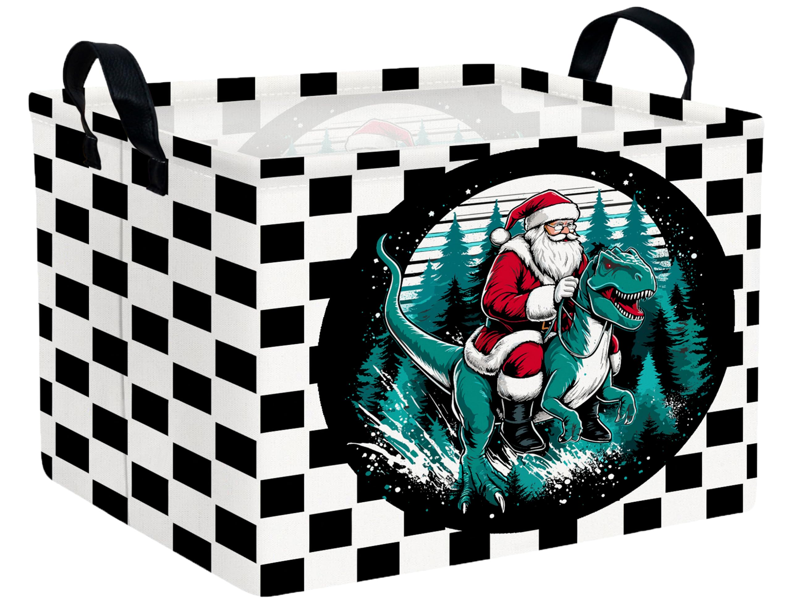 Large Christmas Gifts Empty Baskets Kids Collapsible Holiday Storage Bin with Handle (Dinosaur Santa Claus)