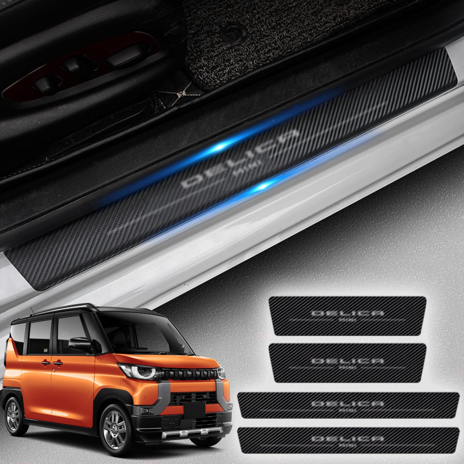 HUDIY（フーディ）サイドステップガード 新型デリカミニ(Delica mini) B34A B35A B37A B38A B3系 車 サイドステップガード (2023年5月～) スカッフプレート サイドステップ 滑り止め 汚れ防止 キズ防止 日本語の取り付け説明書付き 4点セット [並行輸入品]