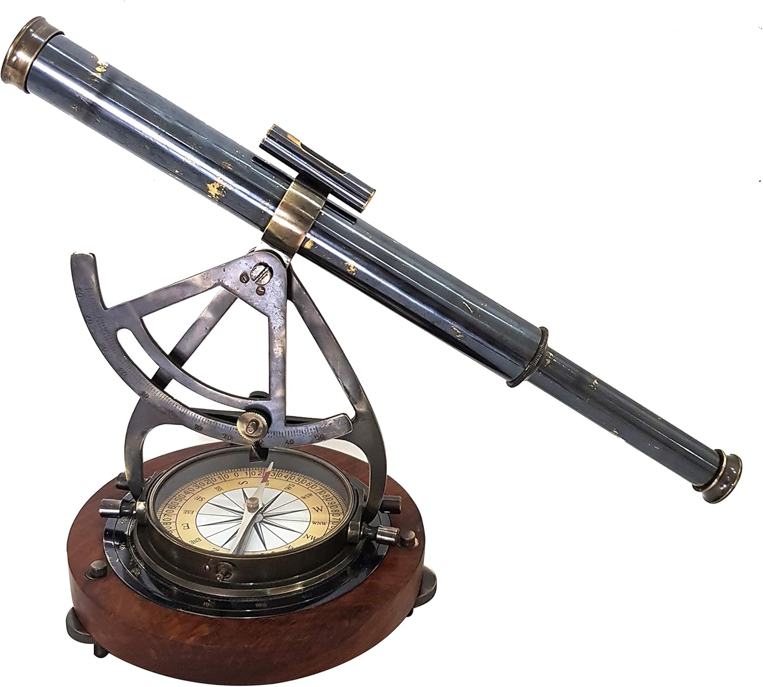 Antique Nautical Brass Alidade Compass with 14-Inch Theodolite Telescope – Vintage Surveying Instrument & Navigation Decor for Desk or Collectors