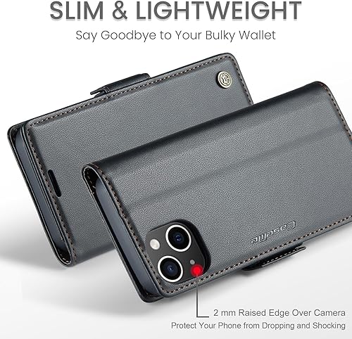 Miniatura 2 de Taneny Funda para iPhone 15, bloqueo RFID Funda de piel sintética con tarjetero y soporte para tarjetas, funda a prueba de golpes para iPhone 15