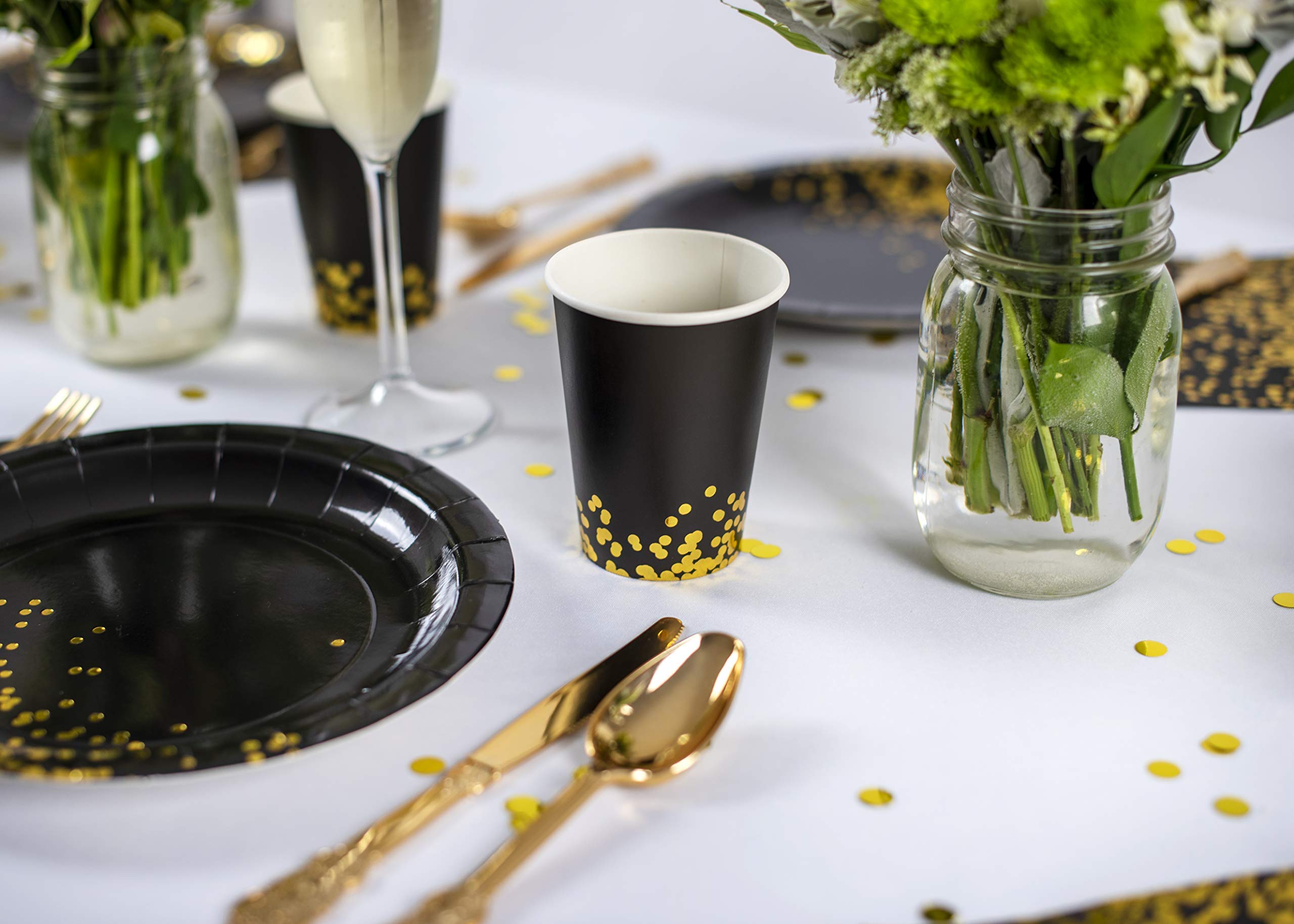 Black and Gold Dot Disposable Napkin 6,5 cala x 6,5 w złotym kolorze, opakowanie 50 sztuk, na imprezę, wesele, jako elegancka dekoracja na święta, urodziny, dzień