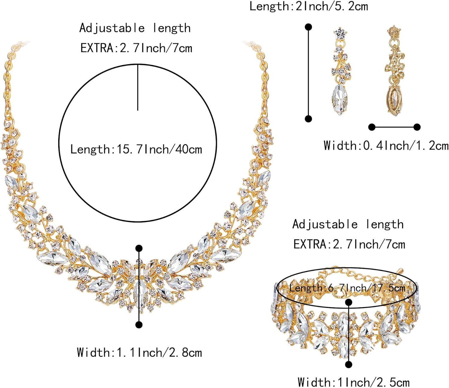 BriLove Women's Wedding Bridal Austrian Crystal Marquise Cluster Collar Necklace Dangle Earrings Set - Image 4