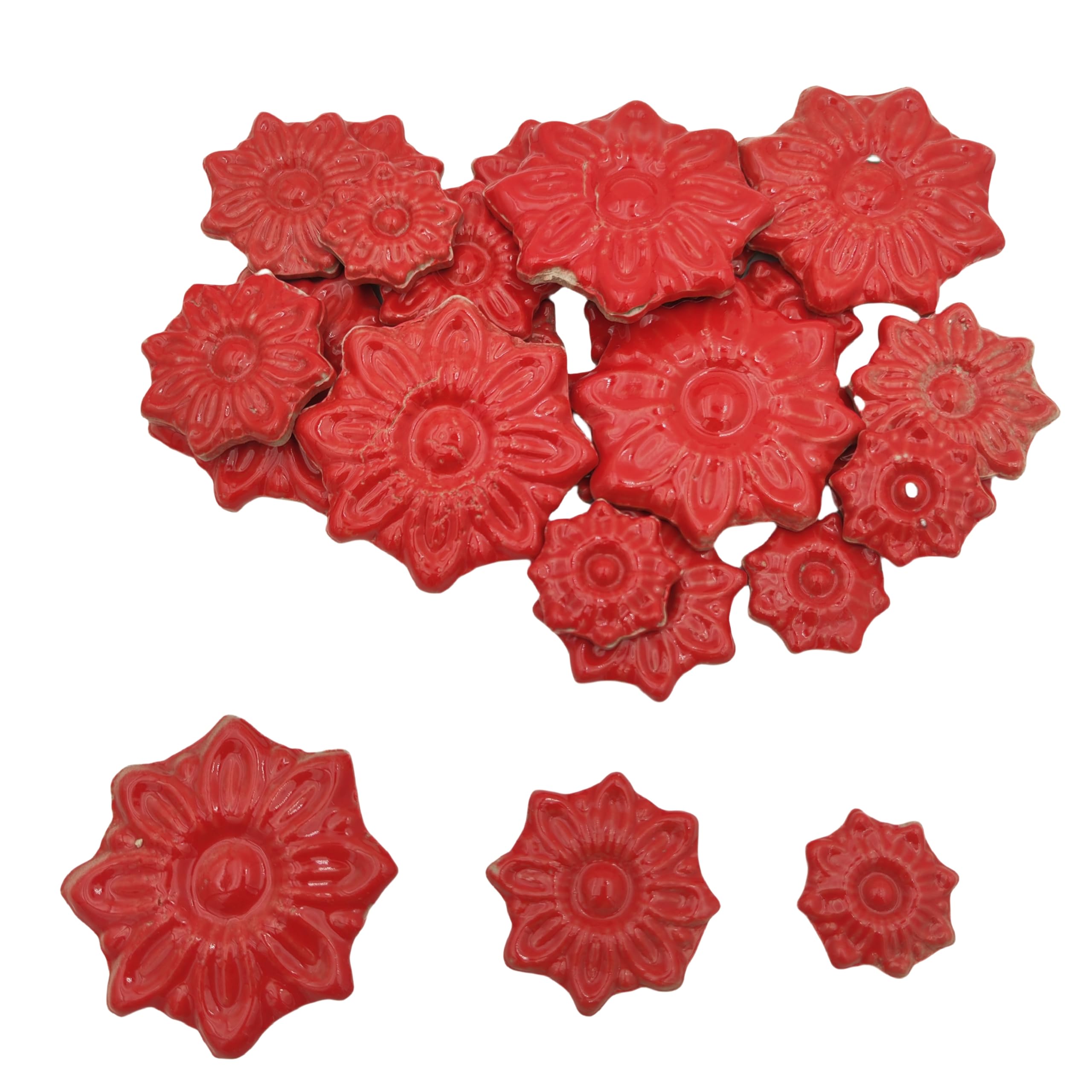 500 g zufällige Keramik-Mosaikfliesen für Bastelarbeiten, 3 Größen, Mosaikstücke für Teller, Blumentöpfe, Heim- und Outdoor-Dekoration (rot, Blume)