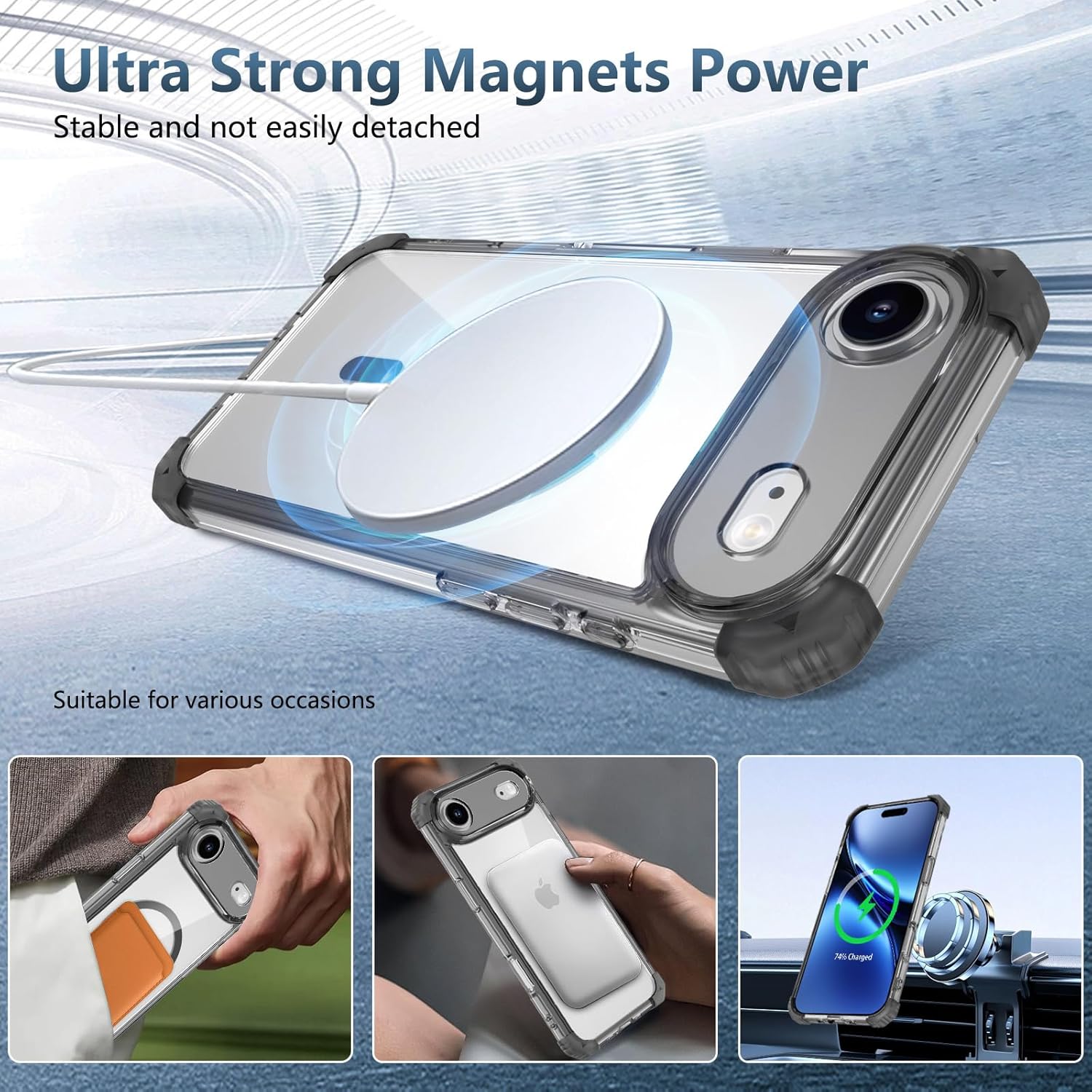 Magnetic Clear Case for iPhone Air Case Crystal Clear, [Anti-Yellowing][Military-Grade Protection], Shockproof Protective Bumper Cute Transparent Slim, Compatible with MagSafe, Clear Black