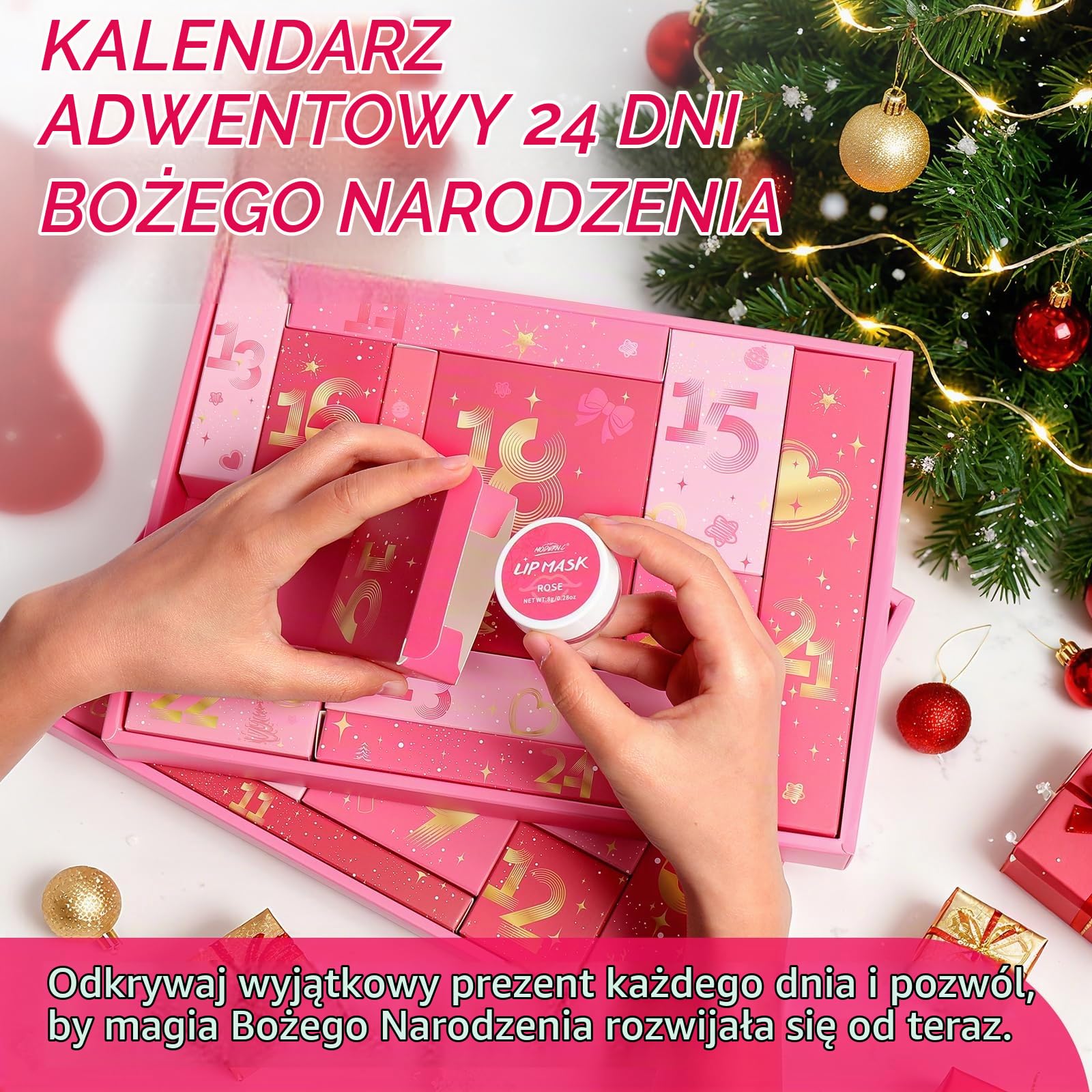 Kalendarz adwentowy z motywem piękności, zestaw upominkowy, przybory do makijażu, pudełka na prezenty, szminka, cienie do powiek, zestaw kosmetyków dla kobiet, dziewcząt, nastolatków, mamy, dziewczyny