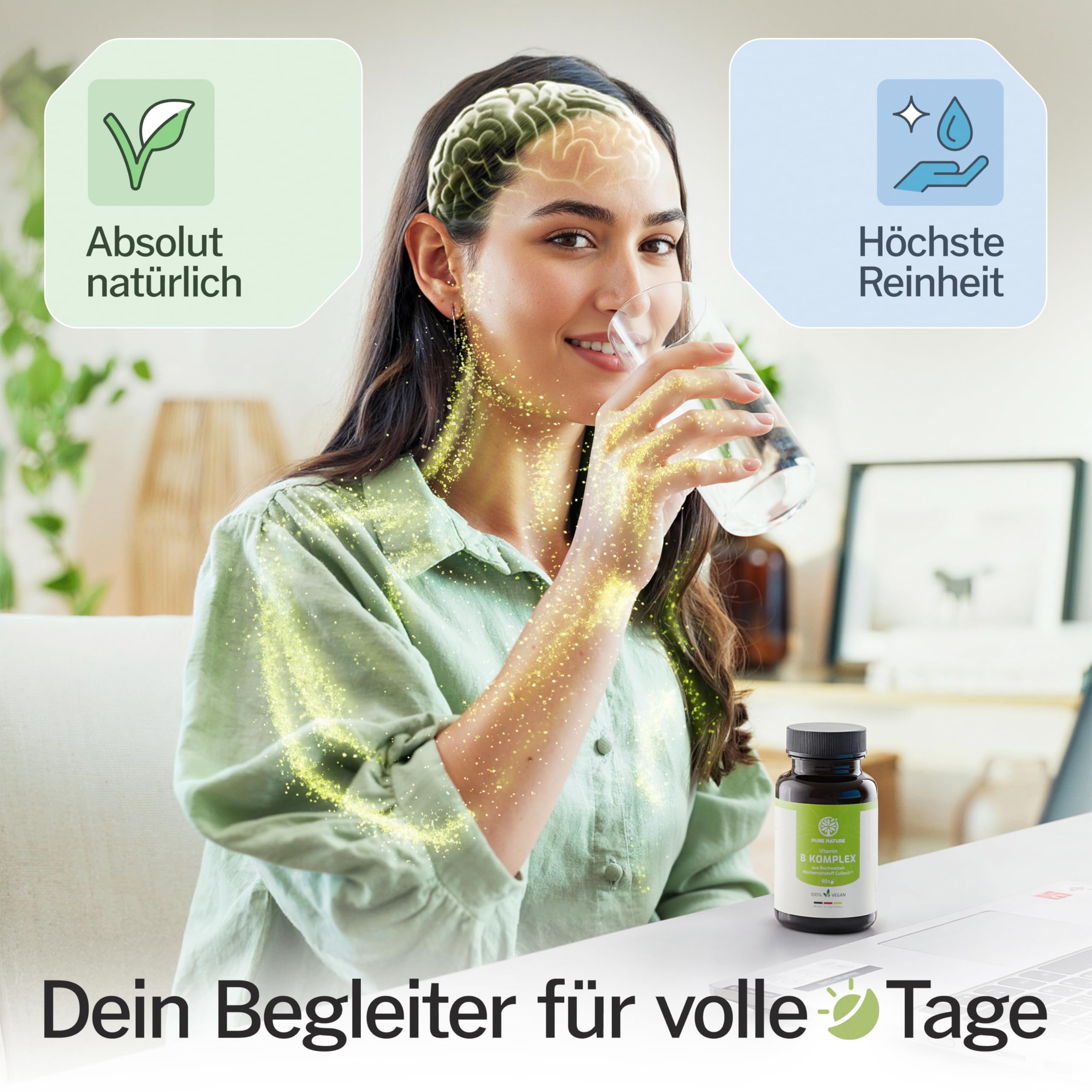 Vitamin B Komplex hochdosiert rein aus Buchweizen I 1000 mg Tagesdosis 8in1 B Vitamine I 2 x 90 Kapseln I Höchste Bioverfügbarkeit I Alle B-Vitamine I Mit B12 Vitamin OHNE Zusätze