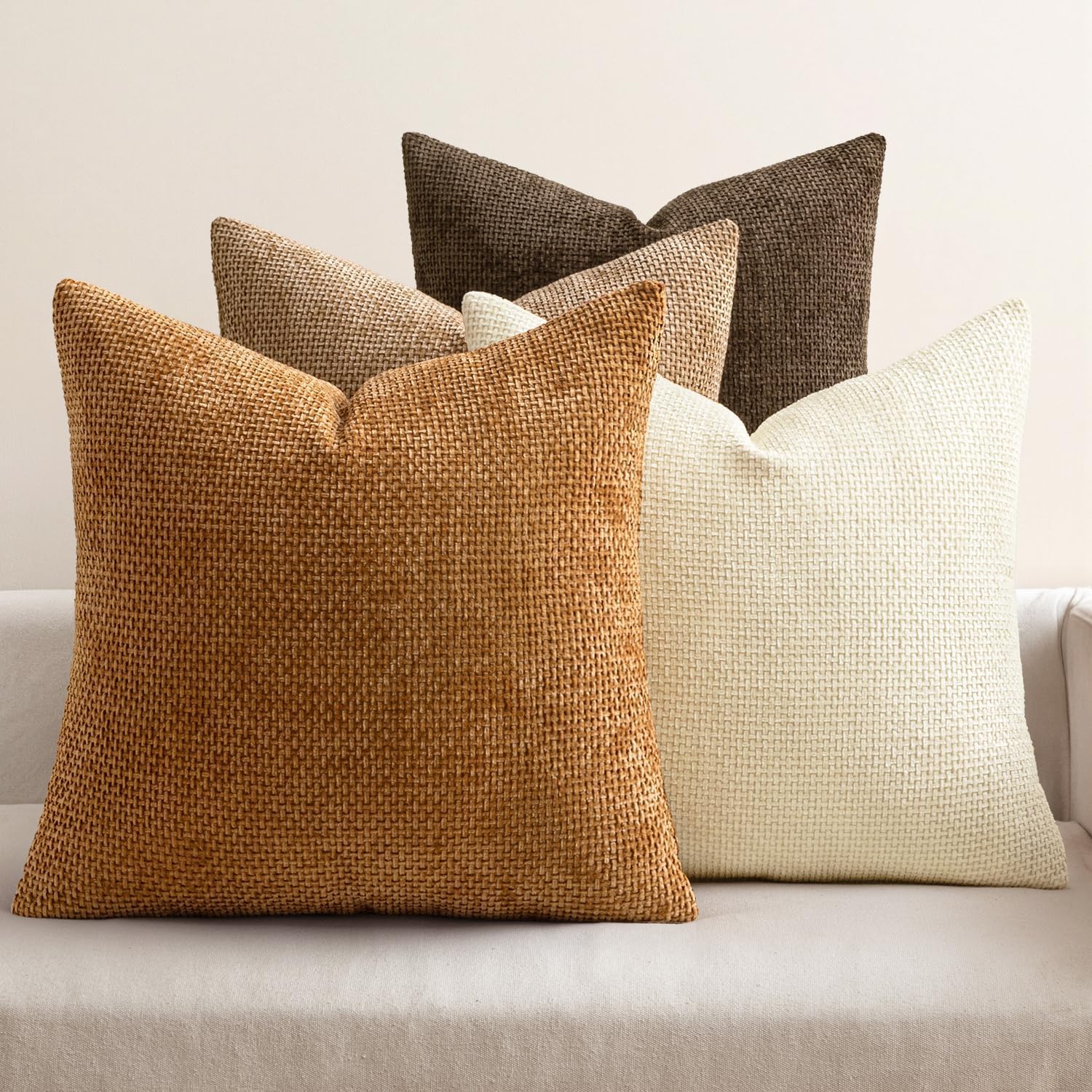 MIULEE Decorative Chenille Fall Euro Pillow Covers Brown 22x22 Pack of 4