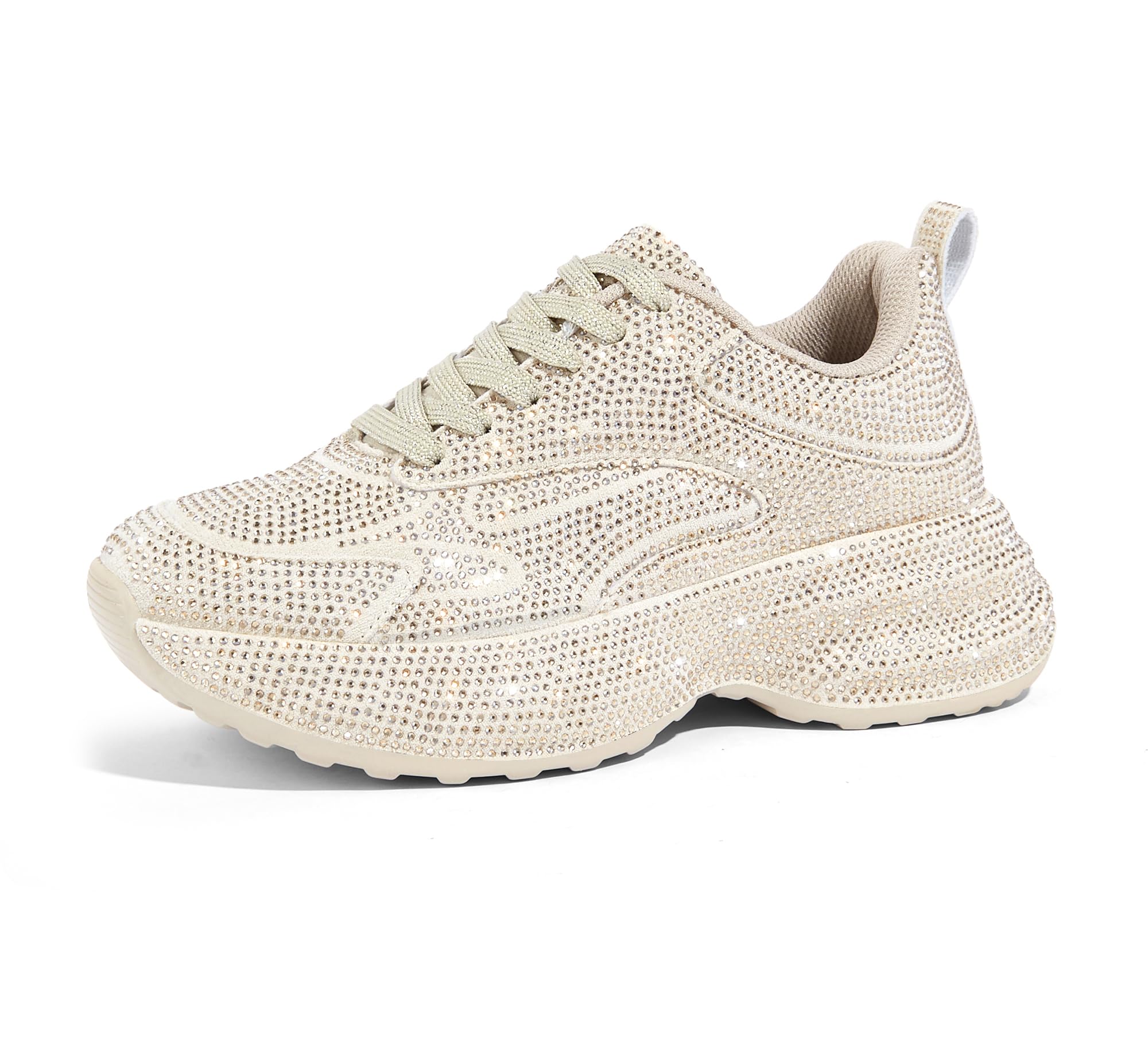 LUCKY STEP Rhinestone Chunky Sneakers for Women Fashion Platform Sparkly Dad Casual Shoes Lightweight Tennis Walking Sport Footwear