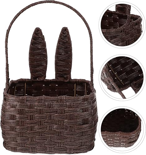 Miniatura 6 de Cesta de ratán de Pascua con asa, bolsa de mano de conejo de Pascua para huevos, cesta portátil, bolsa de dulces para días de Pascua, vacaciones,
