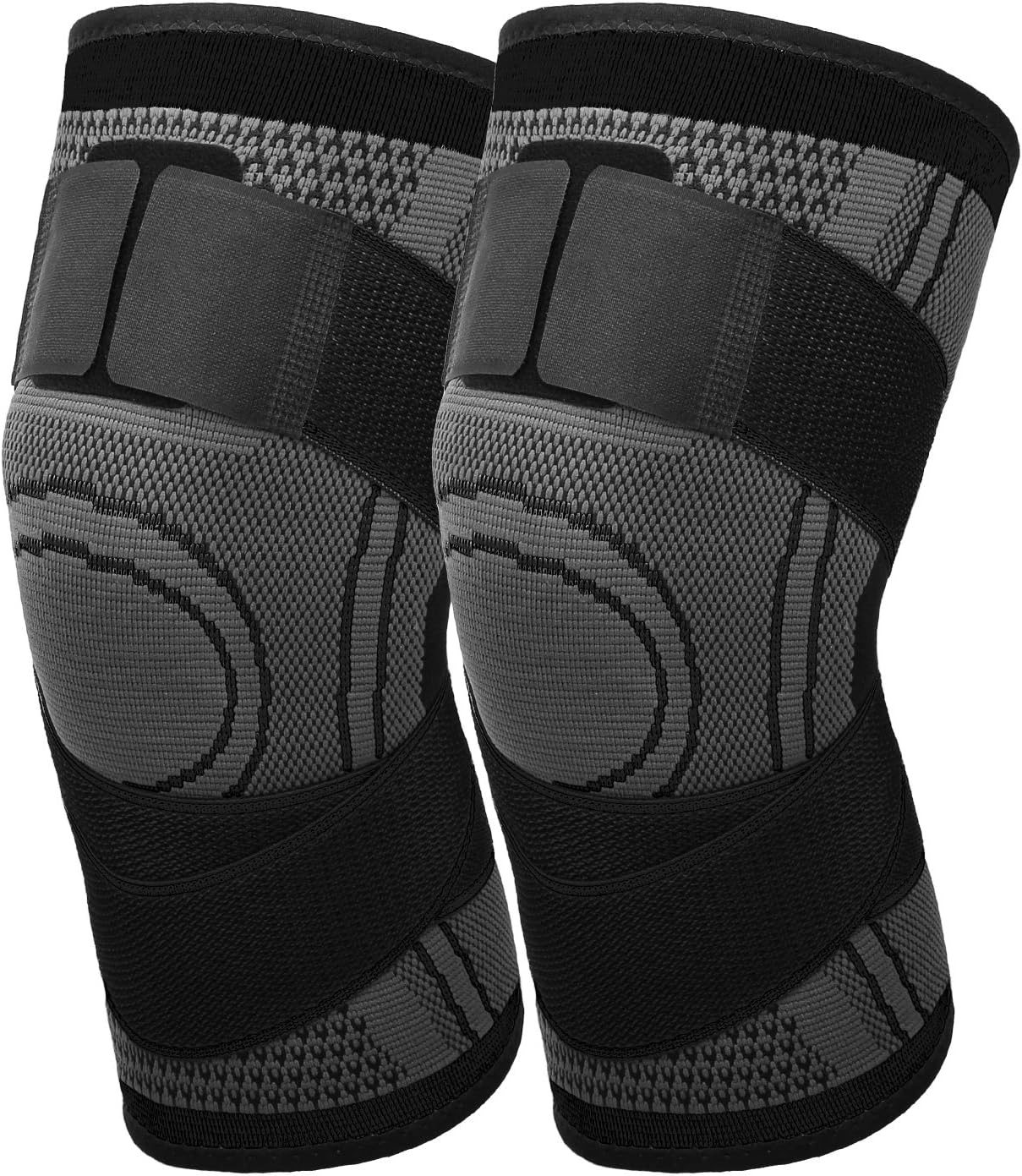 MoKo Knee Compression Sleeve, [2 Pack] Adjustable Knee Brace Knee Pad Stabilizers with Strap Knee Support for Runining, Basketball, Arthritis, Joint Pain Relief, Injury Recovery