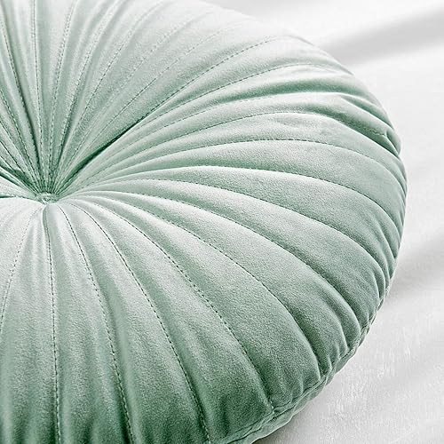 Miniatura 4 de Roslynwood Shelly Cojín redondo de terciopelo amarillo dorado sólido para silla, sofá, calabaza, cojín decorativo para el hogar, conchas marinas, 16