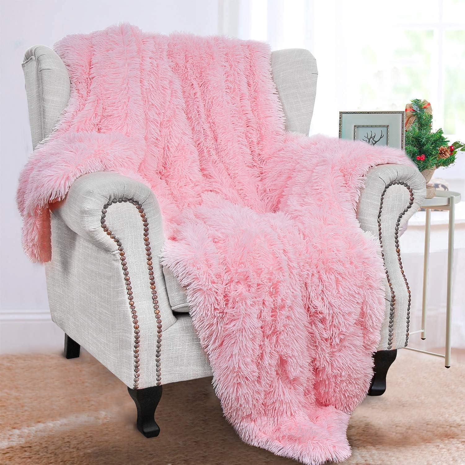 BENRON Plush Throw Blanket,Super Soft Shaggy Fuzzy Blanket,Cozy Warm Lightweight Fluffy Faux Fur Blanket - for Bed Couch Sofa Photo Props Home Decor (50"x60",Pink)