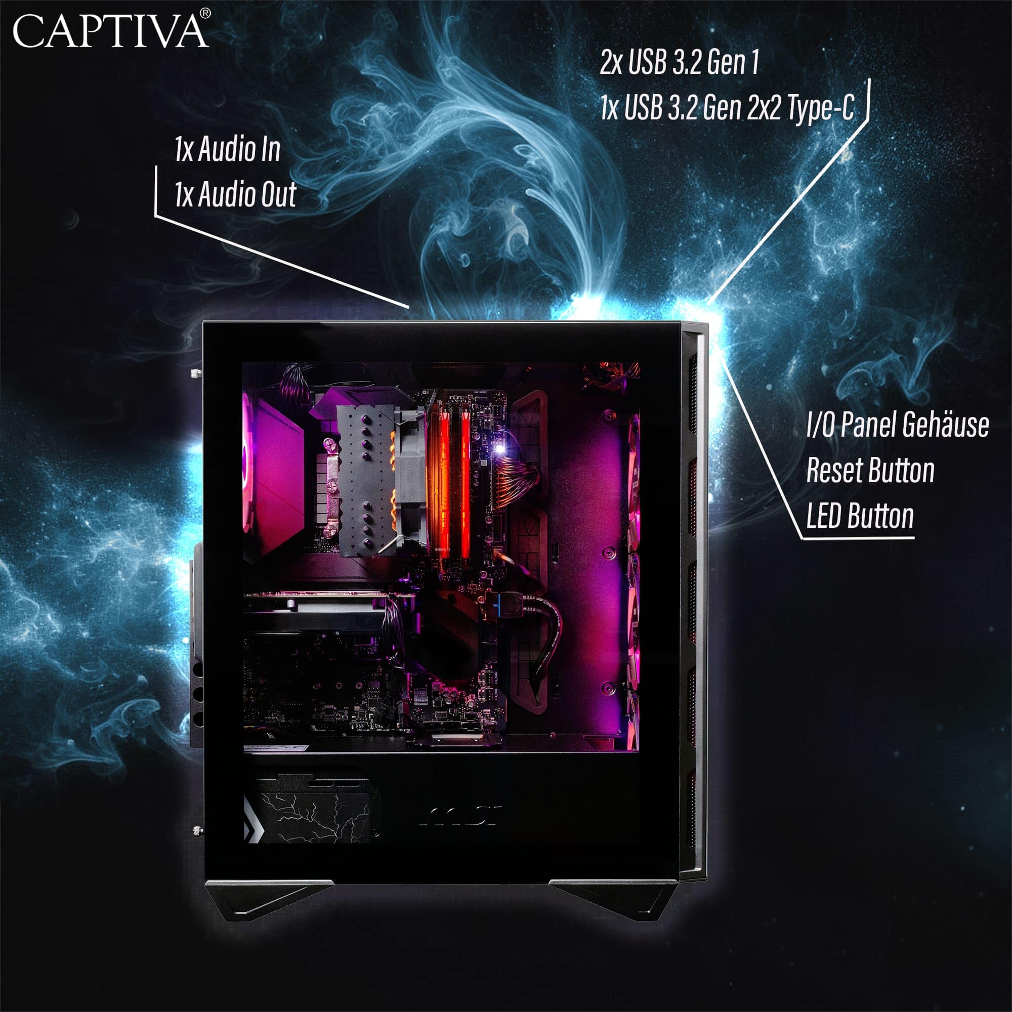 Captiva PC Highend Gaming R10-4630 (Ryzen 7 9800X3D/RTX5070 12GB GDDR7/SSD 1TB/32GB/WLAN/w/o OS) (104630)